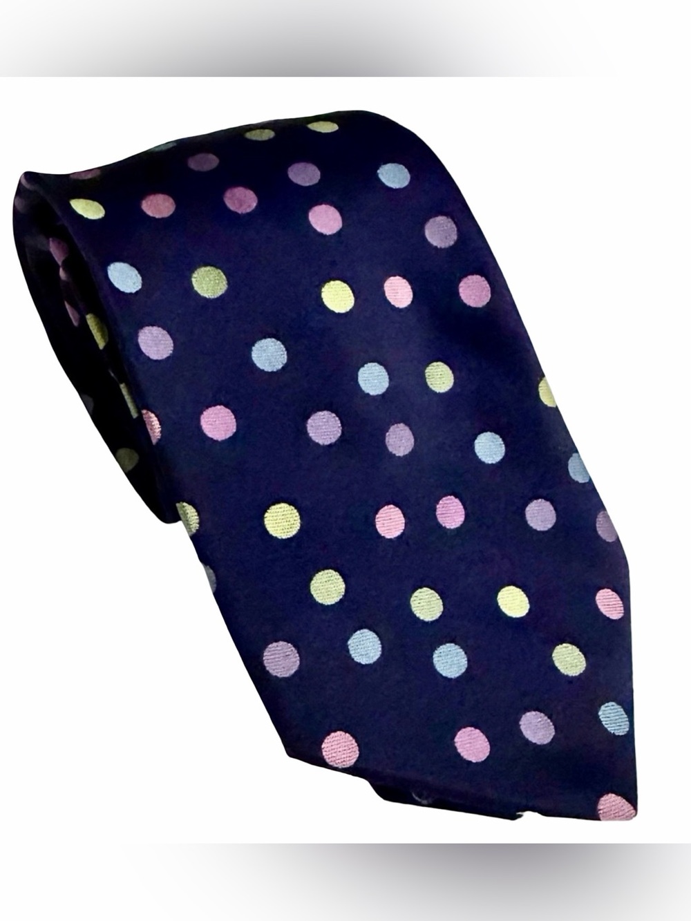 Ted Baker London 100% Silk Tie Navy Multicolor Polka Dot Hand Tailored USA